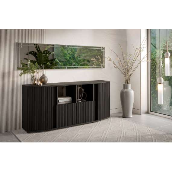 Skjenk MICHELLE 178x82 - sort - 3 dører - rillede fronter