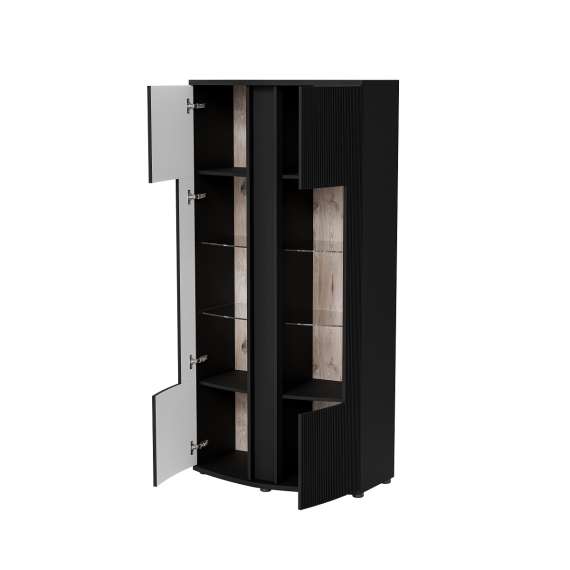 Vitrineskap MICHELLE 86x180 - sort - 2 dører - rillede fronter