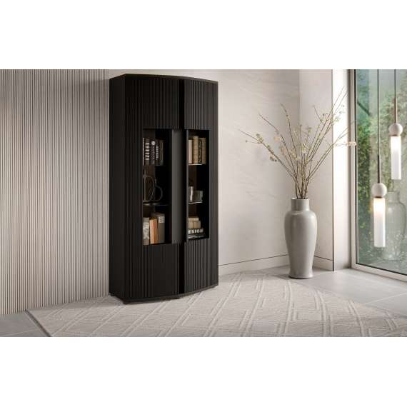 Vitrineskap MICHELLE 86x180 - sort - 2 dører - rillede fronter