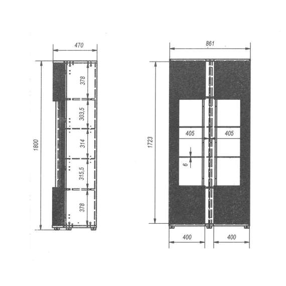 Vitrineskap MICHELLE 86x180 - sort - 2 dører - rillede fronter