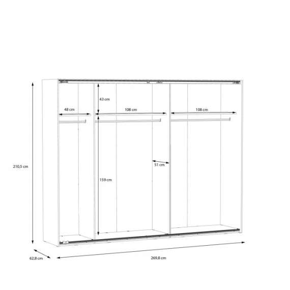 Garderobeskap Hayato 270x210 cm - picea - svart matt - speil