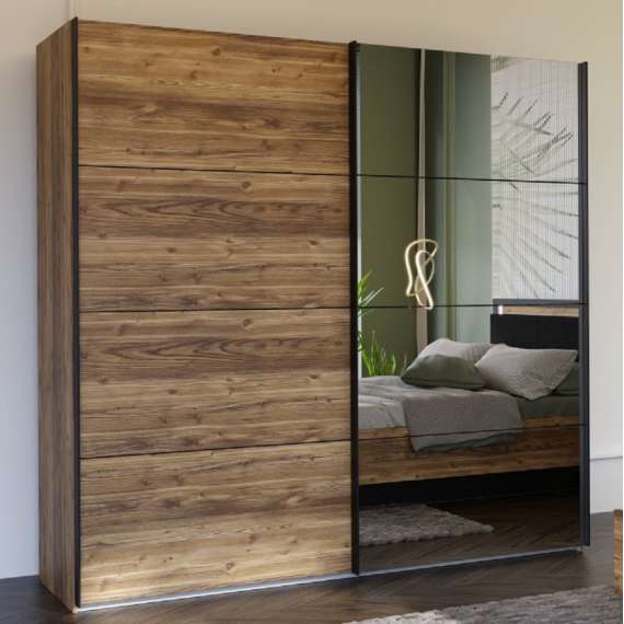 Garderobeskap Hayato 220x210 cm - picea - svart matt - speil