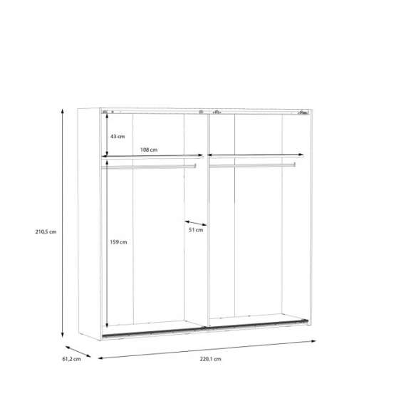 Garderobeskap Hayato 220x210 cm - picea - svart matt - speil