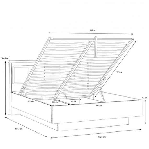 Seng Hayato 160x200 cm - med oppbevaring - LED