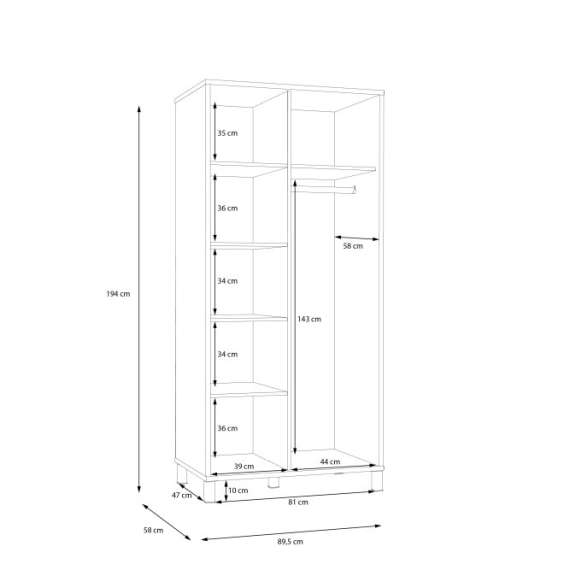 Garderobeskap Hayato 90x194 cm - picea - svart matt