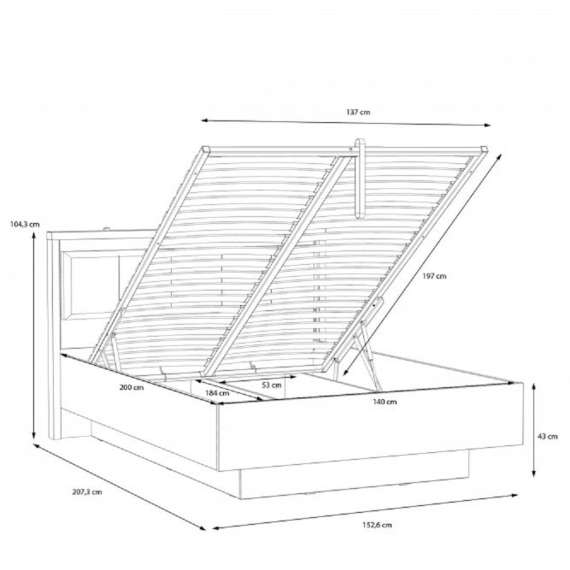 Seng Hayato 140x200 cm - med oppbevaring - LED