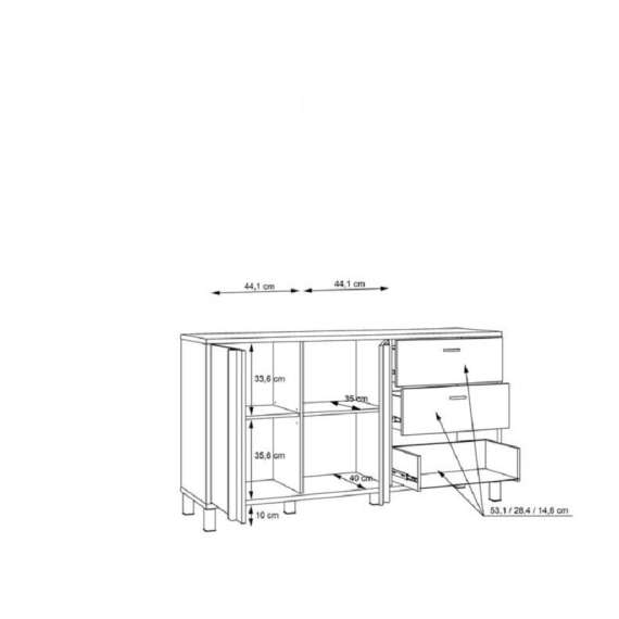 Skjenk Hayato 154x85 cm - 2 dører - 3 skuffer
