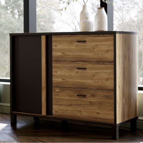 Skjenk Hayato 110x85 cm - 1 dør - 3 skuffer