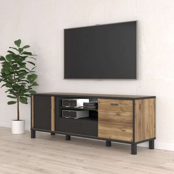 Tv-benk Hayato 155x56 cm - 2 dører - 1 skuff