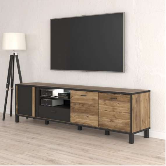 Tv-benk Hayato 199x56 cm - 3 dører - 1 skuff